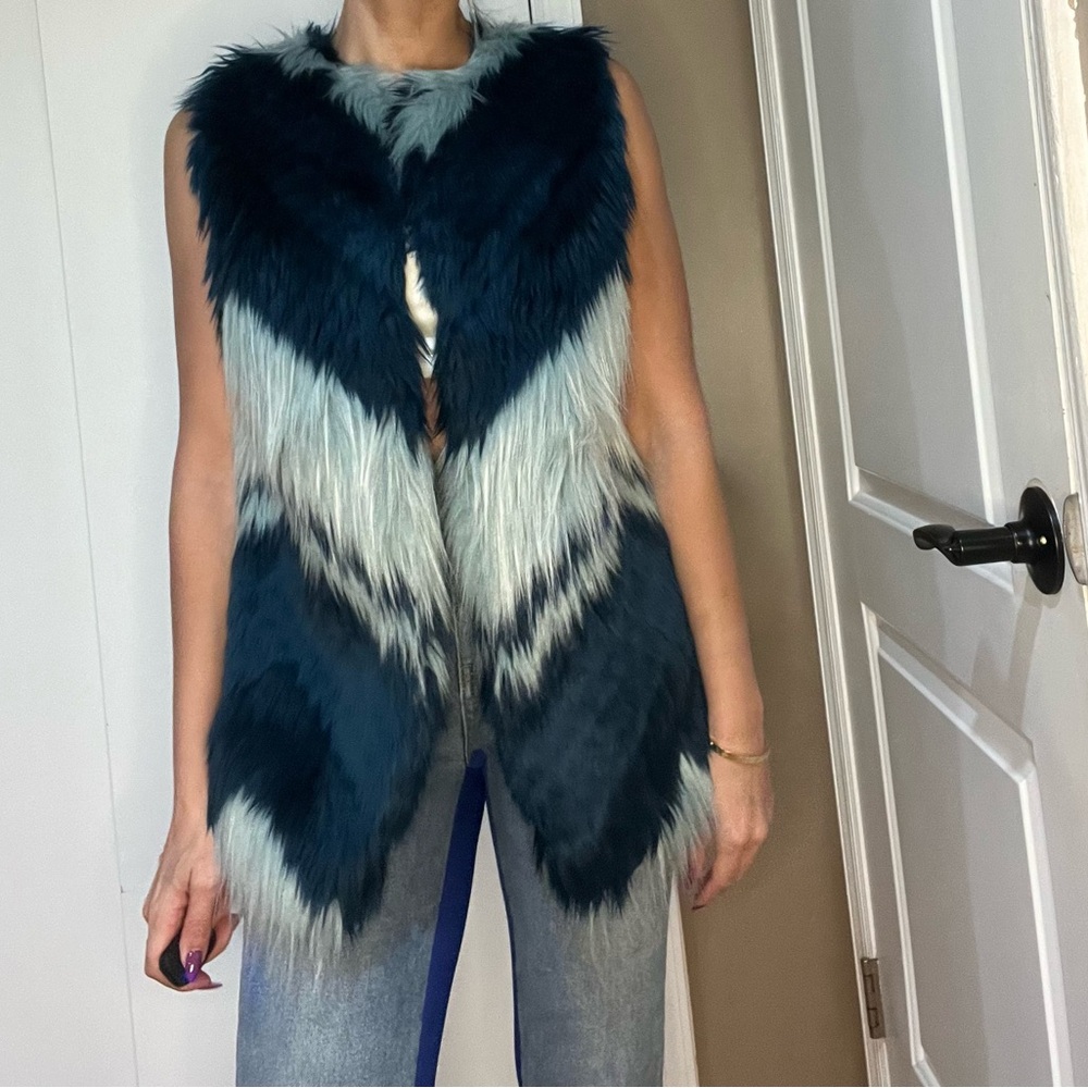 Bar III Blue and Gray Faux Fur Vest